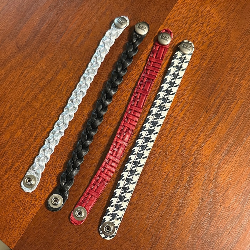 Leather and Cork Bracelet Set - Black, Red, White, silver
